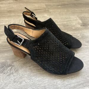 Franco Sarto MANDI2 Open Toe Heeled Mule Sandal Sz 6 Black Mesh Slingback Suede